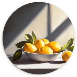 Quadro rotondo - Limoni - Natura morta - Giallo