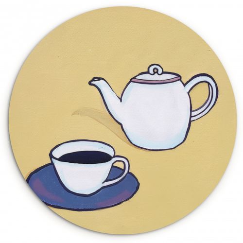 Quadro rotondo - Teiera - Tazza - Beige - Illustrazione