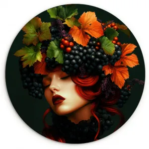 Quadro rotondo - Donna - Rosso - Verde - Uva