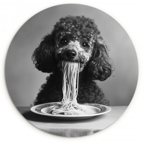 Quadro rotondo - Barboncino - Cane - Nero - Bianco - Carino - Pasta