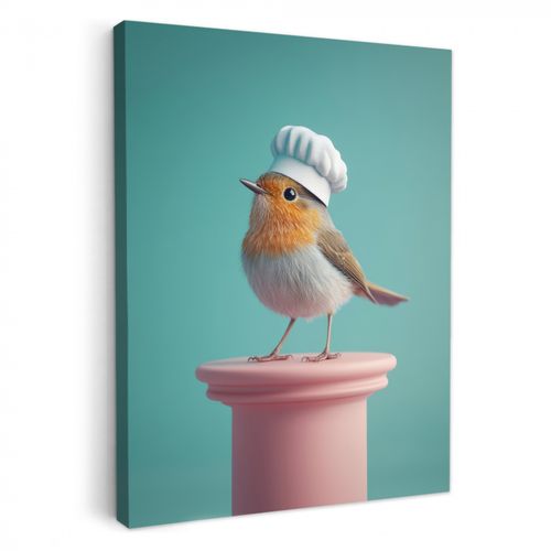 Dipinti su tela - Pettirosso - Uccello - Cappello da cuoco - Piedistallo