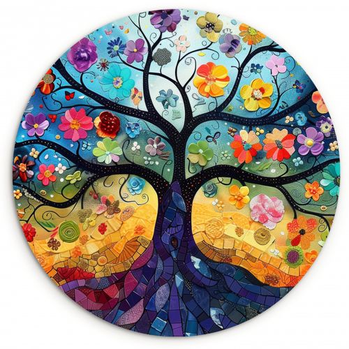 Quadro rotondo - Albero della vita in mosaico colorato