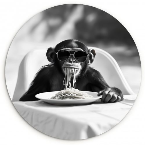 Quadro rotondo - Scimmia - Spaghetti - Occhiali da sole - Bianco e nero - Cool - Animale