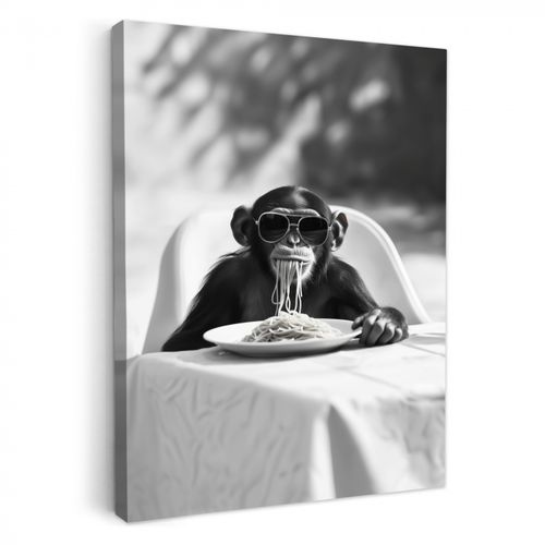 Dipinti su tela - Scimmia - Spaghetti - Occhiali da sole - Bianco e nero - Cool - Animale