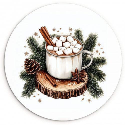 Quadro rotondo - Inverno - Legno - Cioccolato al latte - Bevanda - Natale