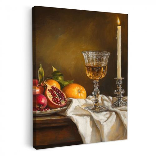 Dipinti su tela - Frutta - Natura morta - Vino - Candela