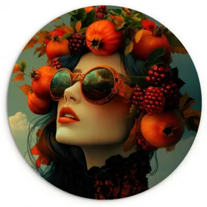 Quadro rotondo - Donna - Melograno - Autunno - Occhiali da sole