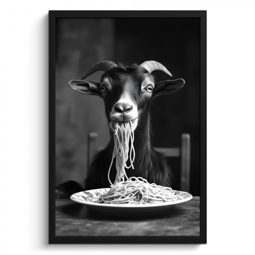 KitchenYeah - Cucina - Cornice per foto - Capra - Piatto - Spaghetti - Bianco e nero