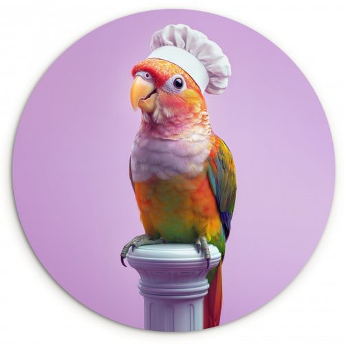 Quadro rotondo - Pappagallo - Cappello da cuoco - Pilastro - Uccello