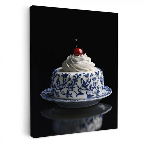 Torta - Panna montata - Ciliegia - Piatto - Blu Delft