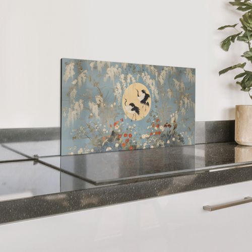 Parafango in alluminio - Gru - Luna - Fiori - Blu