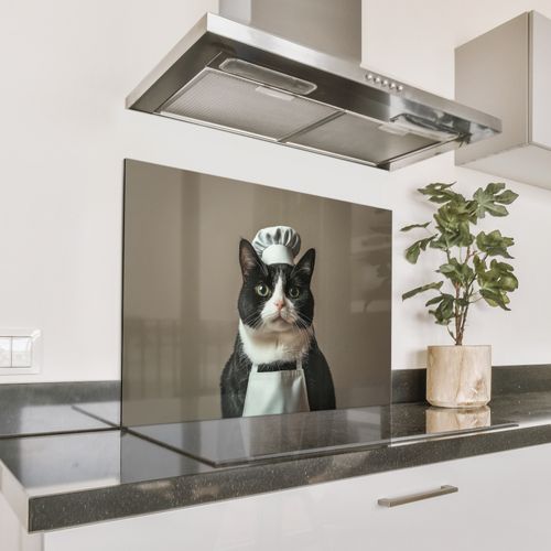 Parafango in alluminio - Gatto - Abbigliamento da chef - Nero - Bianco