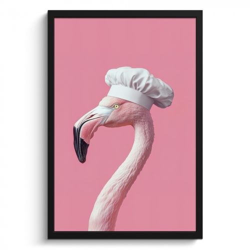 KitchenYeah - Cucina - Cornice per foto - Flamenco - Rosa - Gorro de cocinero - Ave