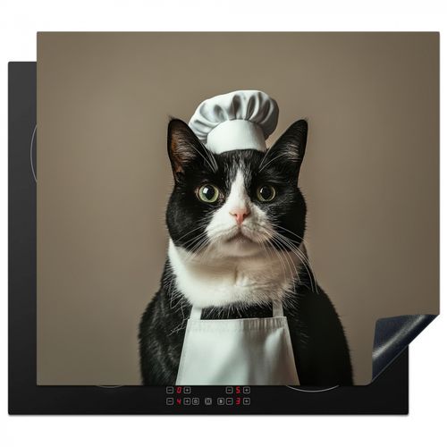 Protezione piano induzione - Gatto - Abbigliamento da chef - Nero - Bianco