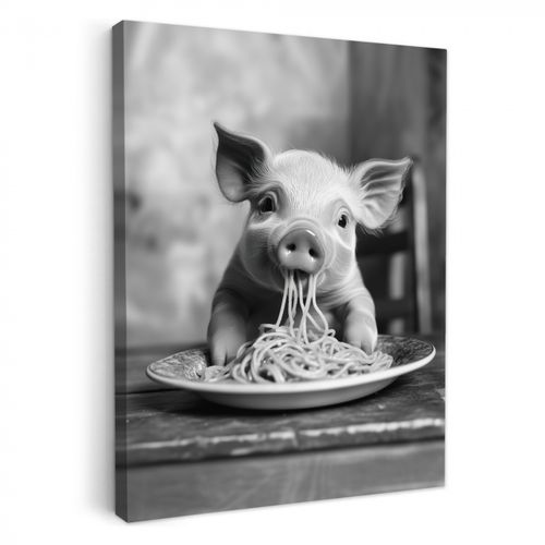 Dipinti su tela - Maiale - Carino - Spaghetti - Bianco e nero - Animale
