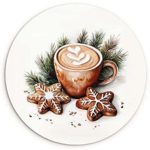 Quadro rotondo - Caffè - Torta - Inverno - Arte - Natale
