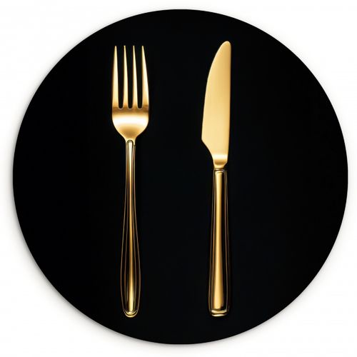 Quadro rotondo - Posate - Oro - Coltello - Forchetta