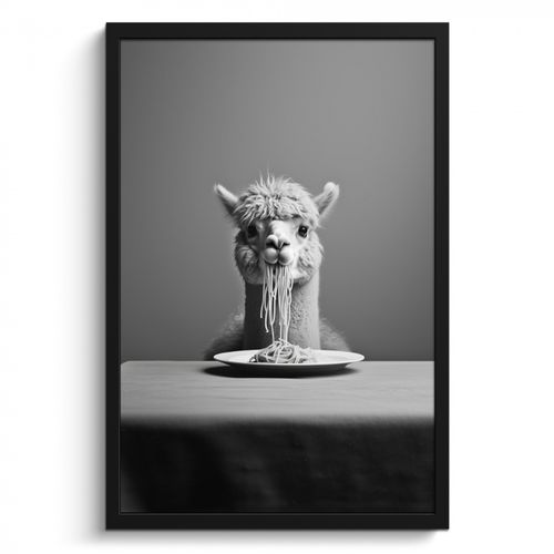 KitchenYeah - Cucina - Cornice per foto - Alpaca - Pasta - Nero - Bianco - Divertente - Animali