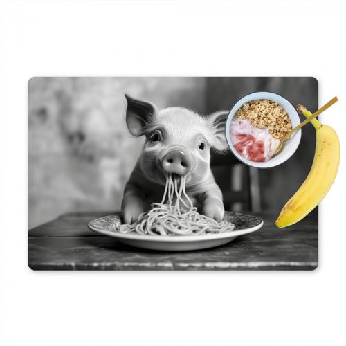 Tovagliette - Maiale - Carino - Spaghetti - Bianco e nero - Animale