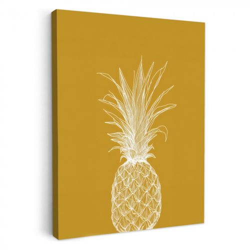 Dipinti su tela - Illustrazione lineare - Ananas - Corona di foglie - Giallo ocra