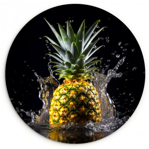 Quadro rotondo - Ananas - Frutta - Acqua - Piante - Nero