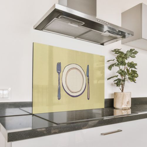 Parafango in alluminio - Illustrazione - Piatto - Posate - Beige