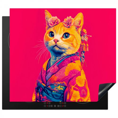 Protezione piano induzione - Gatto - Kimono - Fiori - Rosa