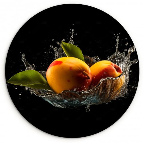 Quadro rotondo - Mango - Frutta - Acqua - Nero - Foglie