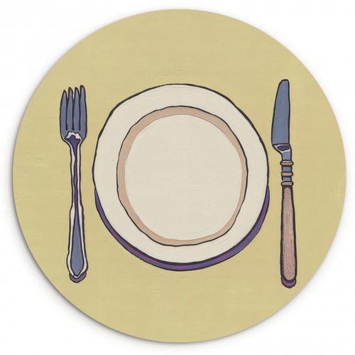 Quadro rotondo - Illustrazione - Piatto - Posate - Beige