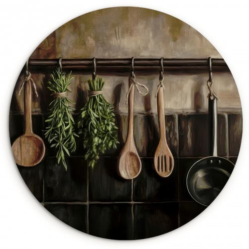 Quadro rotondo - Utensili da cucina - Rustico - Piastrelle - Spezie