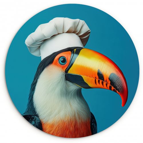 Quadro rotondo - Tucano - Pappagallo - Uccello - Cappello da cuoco