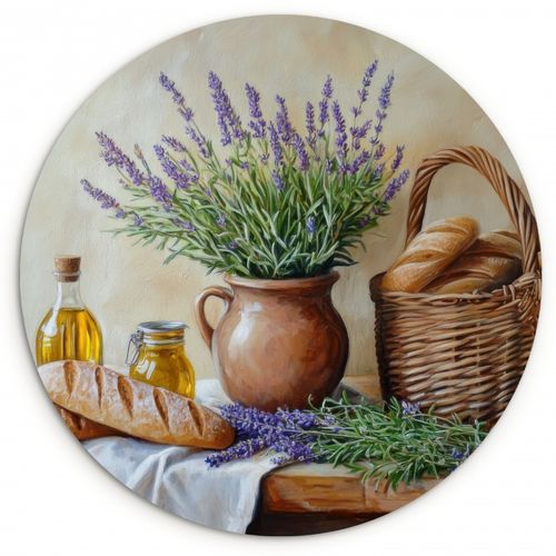 Quadro rotondo - Lavanda - Pane - Natura morta