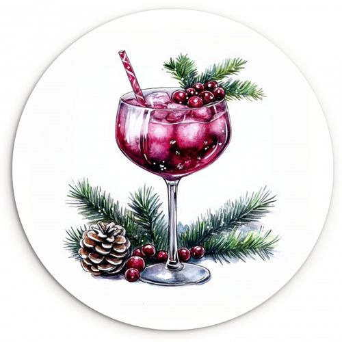 Quadro rotondo - Inverno - Cocktail - Decorazione - Bevanda - Natale
