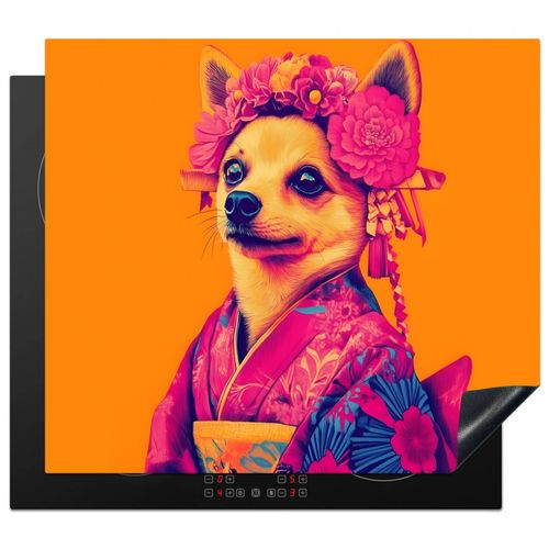 Protezione piano induzione - Kimono - Cagnolino - Corona di fiori - Arancione