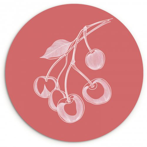 Quadro rotondo - Illustrazione della linea - Ciliegio - Ramo - Bianco