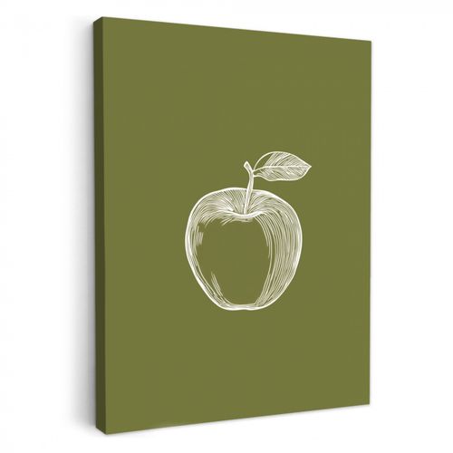 Dipinti su tela - Disegno lineare - Mela - Verde oliva - Foglia