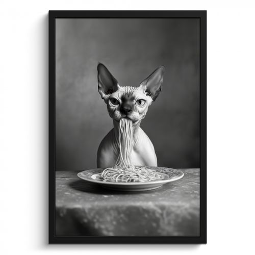 KitchenYeah - Cucina - Cornice per foto - Sphynx - Gatto - Animali - Umorismo - Spaghetti - Bianco e nero