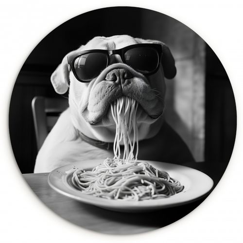Quadro rotondo - Cane - Bulldog - Occhiali - Duro - Animali