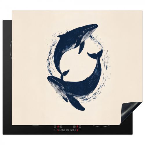 Protezione piano induzione - Balene - Spruzzi - Cerchio - Blu scuro