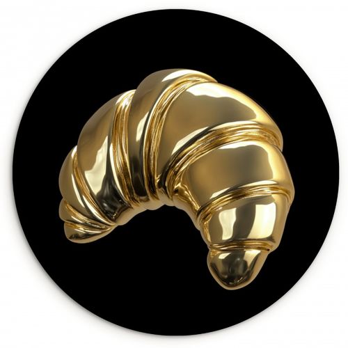 Quadro rotondo - Croissant - Pane - Oro - Nero