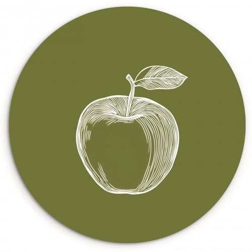 Quadro rotondo - Disegno lineare - Mela - Verde oliva - Foglia