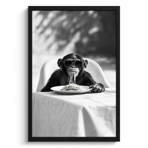 KitchenYeah - Cucina - Cornice per foto - Scimmia - Spaghetti - Occhiali da sole - Bianco e nero - Cool - Animale