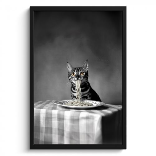 KitchenYeah - Cucina - Cornice per foto - Bengala - Gatto - Tovaglia - Nero - Bianco - Animale