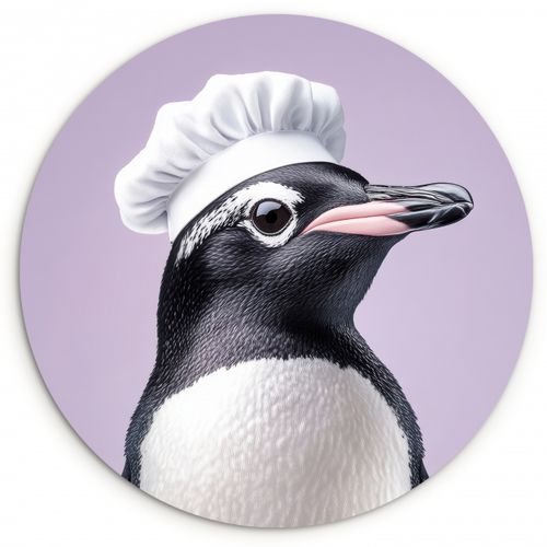 Quadro rotondo - Pinguino - Cappello da cuoco - Dolce - Viola