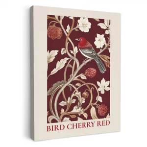 Dipinti su tela - Uccello - Bordeaux - Fiori - Bacche