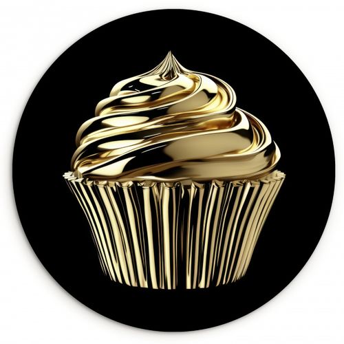 Quadro rotondo - Cupcake - Cibo - Oro - Nero