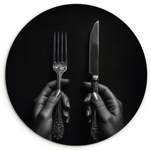 Quadro rotondo - Posate - Nero - Bianco