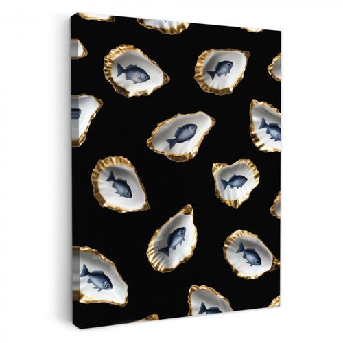 Dipinti su tela - Ostriche - Pesce - Blu - Oro