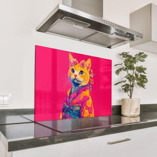 Parafango in alluminio - Gatto - Kimono - Fiori - Rosa