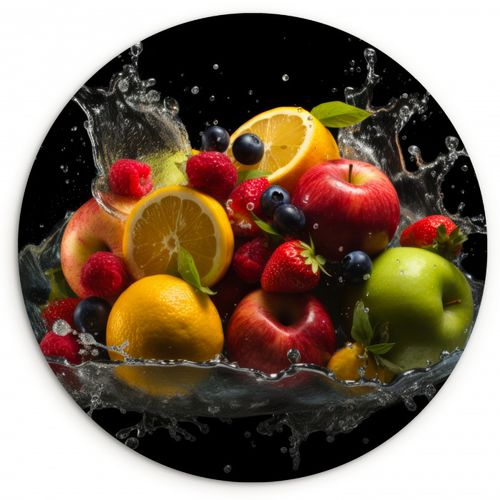 Quadro rotondo - Frutta - Mela - Arancia - Frutti rossi - Acqua